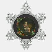 Santa Kneeling bij de versiering van Manger Tin Sneeuwvlok Ornament (Voorkant)