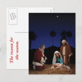 Santa Kneeling op Nativiteit Feestdagenkaart (Voorkant / Achterkant)