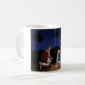 Santa Kneeling op Nativiteit Koffiemok (Voorkant links)
