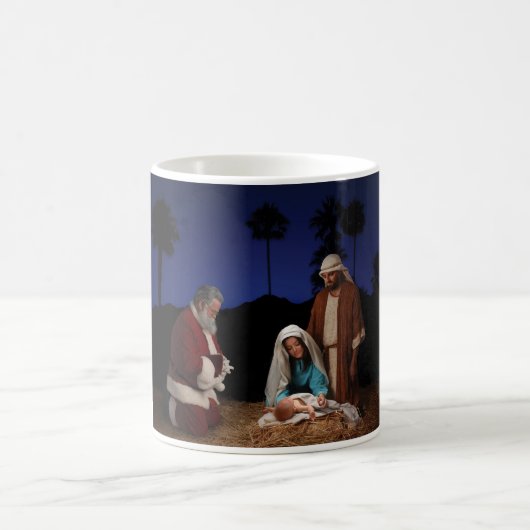 Santa Kneeling op Nativiteit Koffiemok (Center)