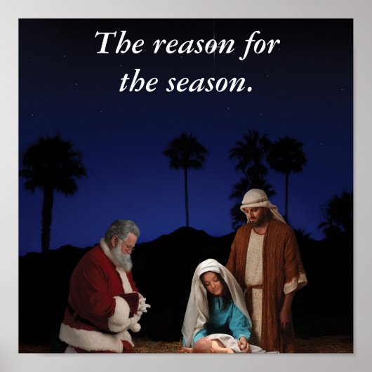 Santa Kneeling op Nativiteit Poster (Voorkant)