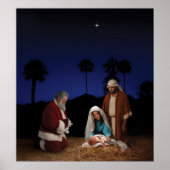 Santa Kneeling op Nativiteit Poster (Voorkant)