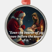 Santa knielt bij de kribbe metalen ornament (Voorkant)