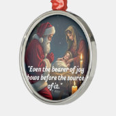 Santa knielt bij de kribbe metalen ornament (Links)