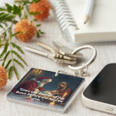 Santa knielt bij de kribbe sleutelhanger (Voorkant Rechts)