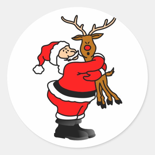 Santa knuffelen rendieren ronde sticker (Voorkant)