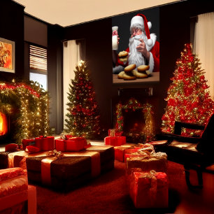 Santa, koekjes en melk   AI Art Poster
