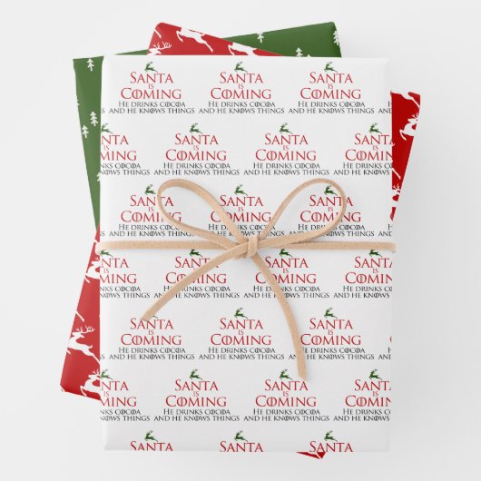 Santa komt inpakpapier Flat Sheet Set van 3 (In situ)