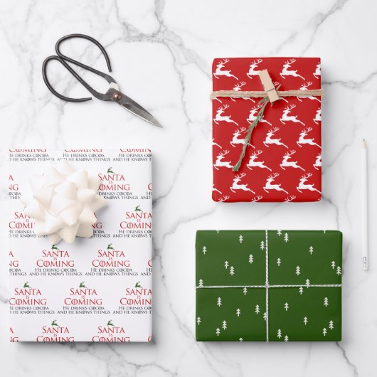 Santa komt inpakpapier Flat Sheet Set van 3 Vel (Voorkant)