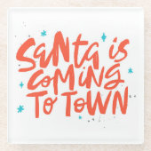Santa komt naar de stad Holiday Design Glazen Onderzetter (Voorkant)