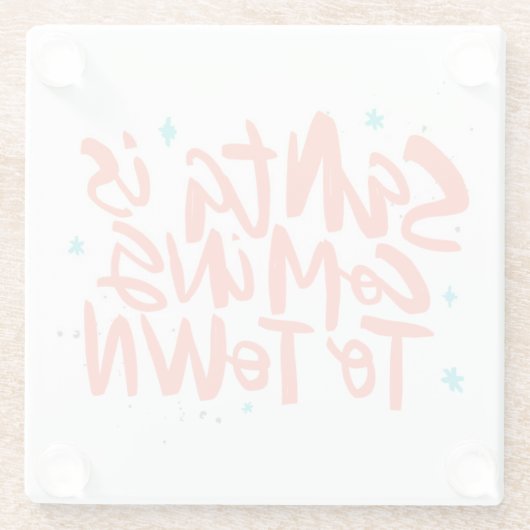 Santa komt naar de stad Holiday Design Glazen Onderzetter (Achterkant)