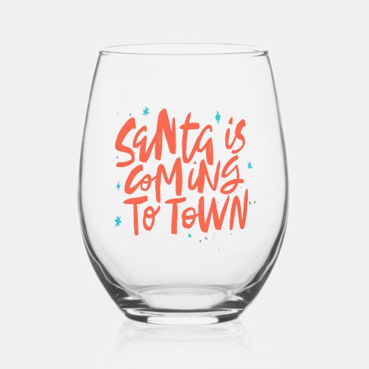 Santa komt naar de stad Holiday Design Wijnglas Zonder Voet (Voorkant)