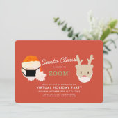 Santa komt naar Zoom Red Virtual Holiday Party I Kaart (Staand voorkant)