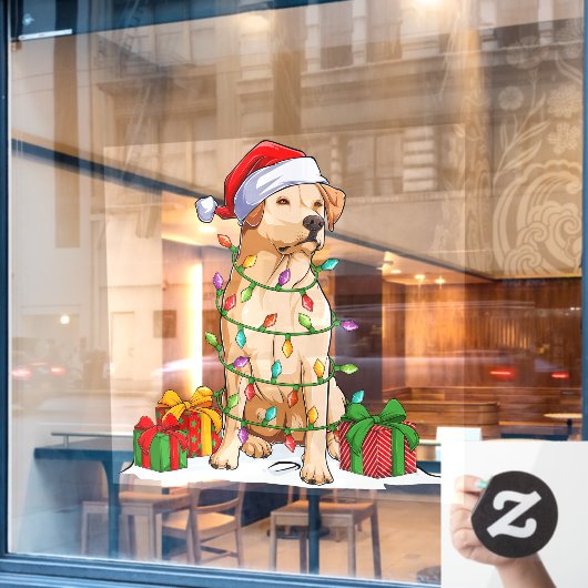 Santa Labrador Retriever Dog Wraping in Kerstmis Raamsticker (Cafe Raam)