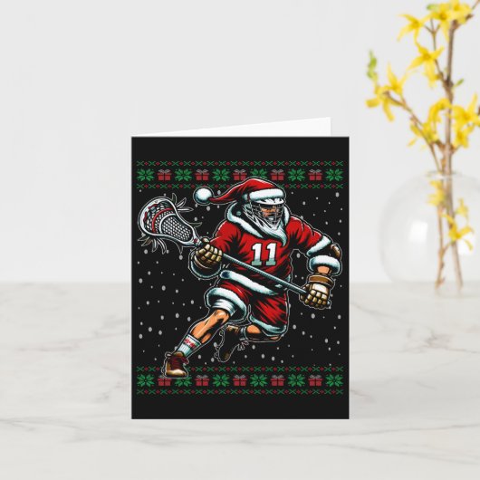 Santa Lacrosse Lelijke Kersttrui Kaart (Gele Bloem)