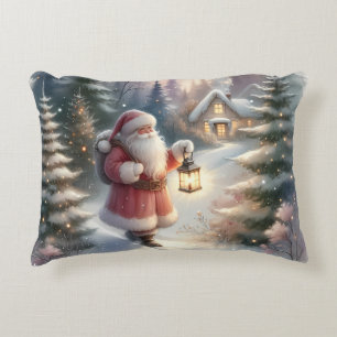 Santa Lantaarn Wandel Winter Cottage Scene Accent Kussen