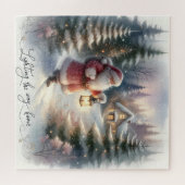Santa Lantaarn Wandel Winter Cottage Scene Legpuzzel (Horizontaal)