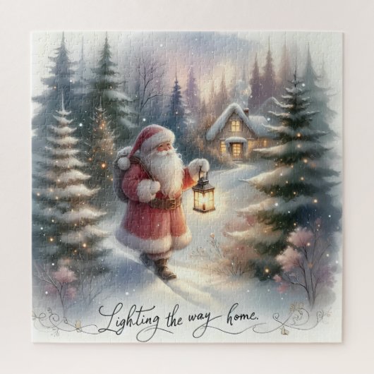 Santa Lantaarn Wandel Winter Cottage Scene Legpuzzel (Verticaal)