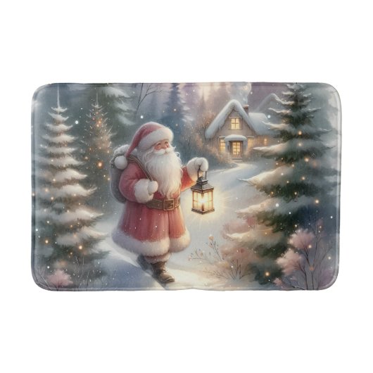 Santa Lantern Walk Winter Cottage Scene Badmat (Voorkant)