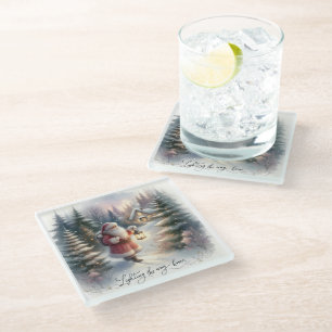 Santa Lantern Walk Winter Cottage Scene Glazen Onderzetter