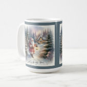 Santa Lantern Walk Winter Cottage Scene Koffiemok (Voorkant links)