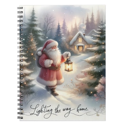Santa Lantern Walk Winter Cottage Scene Notitieboek (Voorkant)