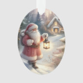 Santa Lantern Walk Winter Cottage Scene Ornament (voorkant)