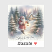 Santa Lantern Walk Winter Cottage Scene Sticker (Vel)