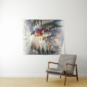 Santa Lantern Walk Winter Cottage Scene Wandkleed (In Situ (horizontaal))