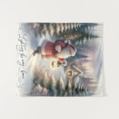Santa Lantern Walk Winter Cottage Scene Wandkleed (Voorkant (horizontaal))