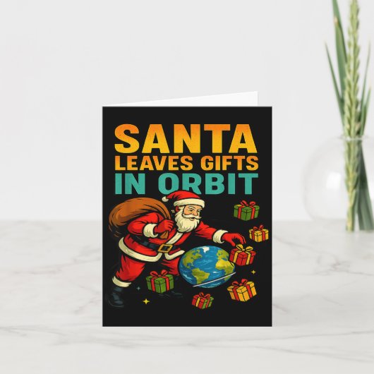 Santa Leaves In Orbit Funny Xmas Space Kaart (Voorkant)