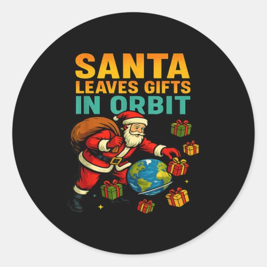 Santa Leaves In Orbit Funny Xmas Space  Ronde Sticker (Voorkant)