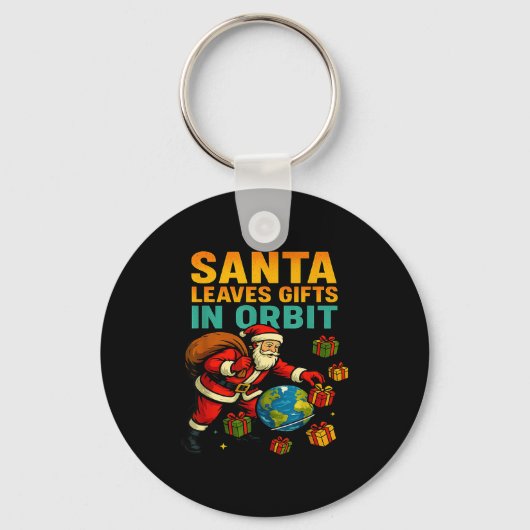 Santa Leaves In Orbit Funny Xmas Space Sleutelhanger (Voorkant)