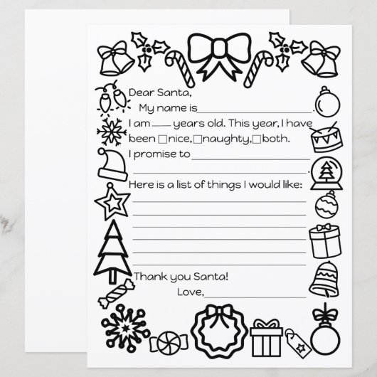 Santa Letter kleurplaat (Voorkant / Achterkant)