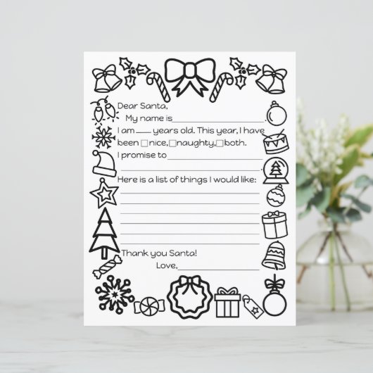 Santa Letter kleurplaat (Staand voorkant)