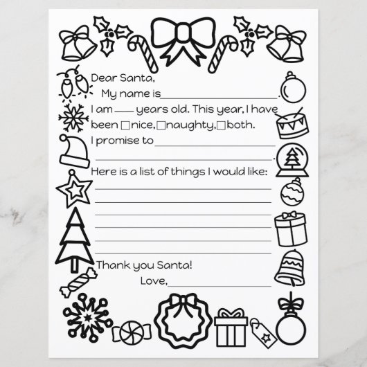 Santa Letter kleurplaat (Voorkant)