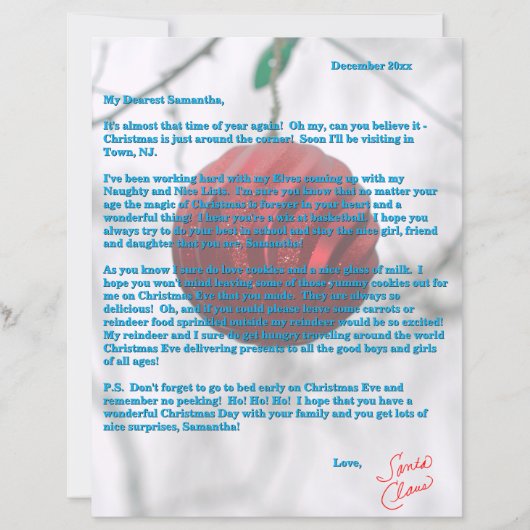 Santa Letter Red Ornament Snowflakes (Voorkant)