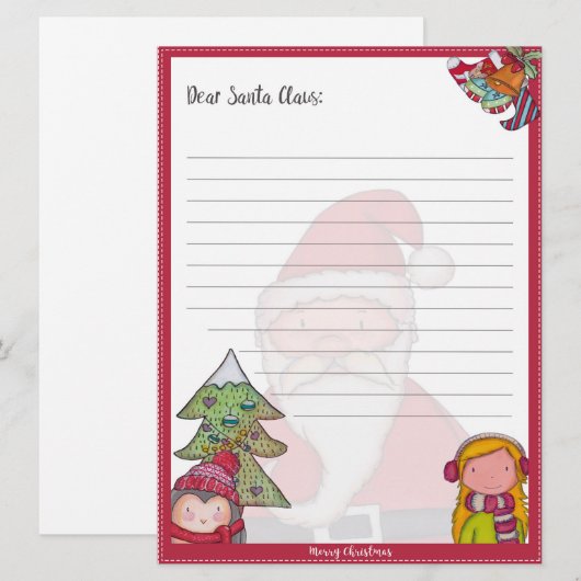 Santa Letter Sjabloon - Printable Holiday Kaart (Voorkant / Achterkant)