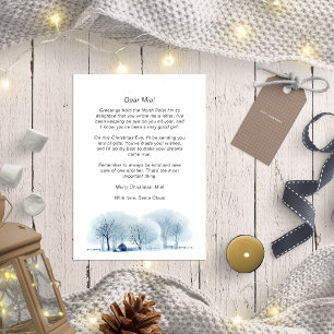 Santa Letter voor Baby Blauw Winter Village Rustic Feestdagenkaart