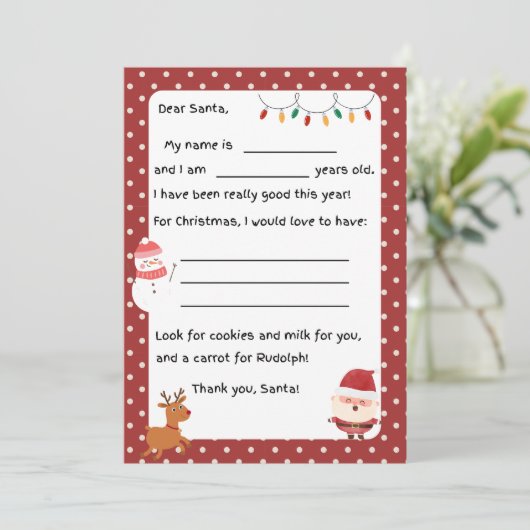 Santa Letter voor kinderen Fill-In-the-Blank Sjabl Feestdagenkaart (Staand voorkant)