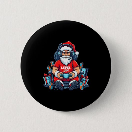 Santa Level Up Funny Gamer Holiday Christmas Video Ronde Button 5,7 Cm (Voorkant)