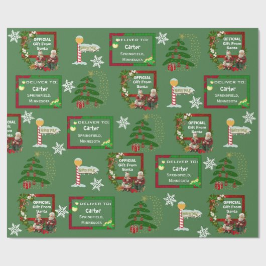 Santa Levering aan naam en locatie Cadeaupapier (Vlak)