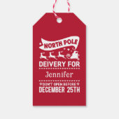 SANTA-leveringsnaam rode en witte Noordpool Cadeaulabel (Achterkant)