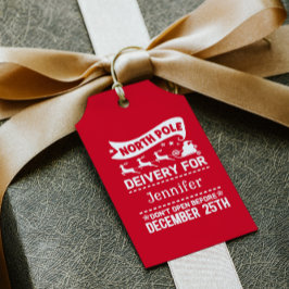 SANTA-leveringsnaam rode en witte Noordpool Cadeaulabel