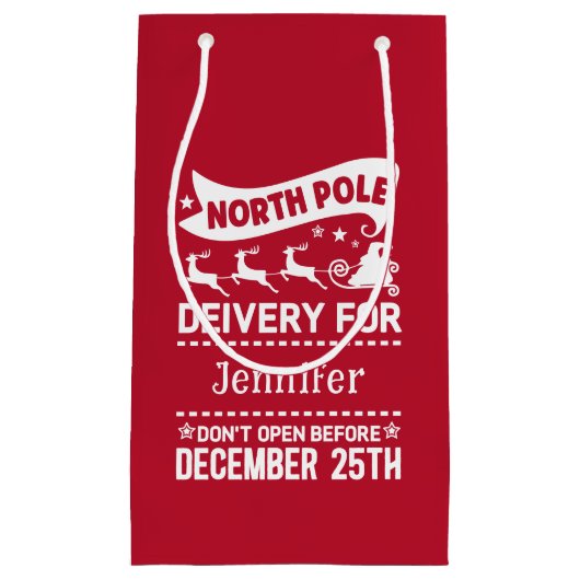 SANTA-leveringsnaam rode en witte Noordpool Klein Cadeauzakje (Voorkant)