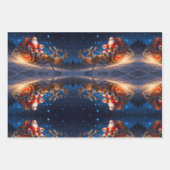 Santa levert speelgoed op een helling met rendiere inpakpapier vel (Voorkant 2)