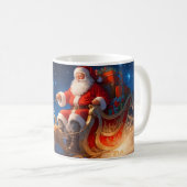 Santa levert speelgoed op een helling met rendiere koffiemok (Voorkant rechts)