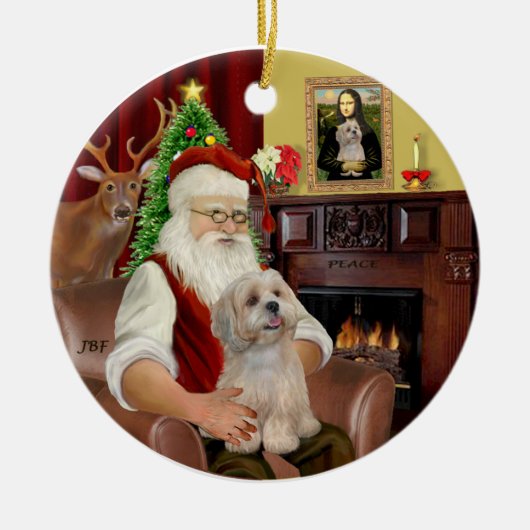 Santa-Lhasa Apso (R2) Keramisch Ornament (Voorkant)