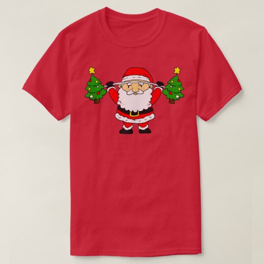 Santa Lifting kerstrees Funny Snatch Barbell T-shirt (Design voorkant)