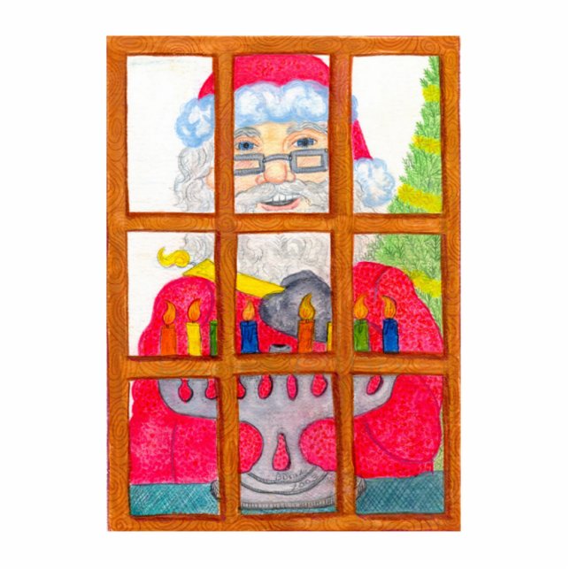 Santa Lighting Menorah Ornament Fotobeeldje Ornament (Voorkant)